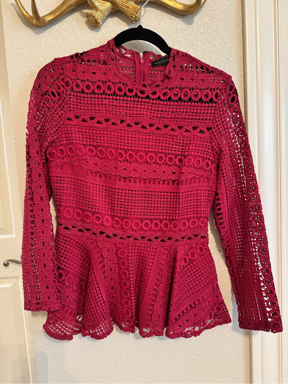 Lace Peplum Long-Sleeve Top